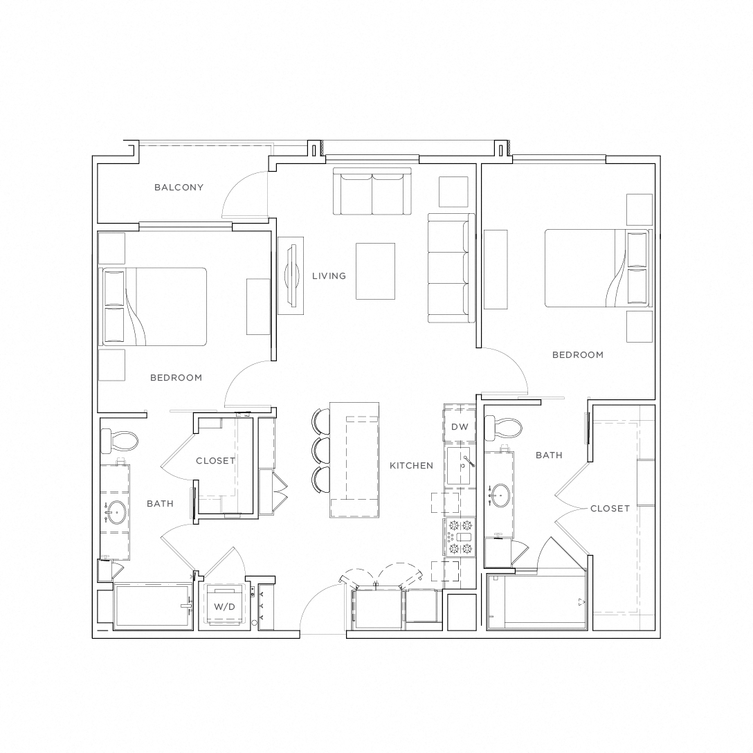 Floor plan for 2 beds, 2 baths, 1089 sqft